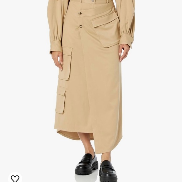 The Drop Travertine Long Asymmetric Cargo Skirt by Karen Britchick - Picture 2 of 7